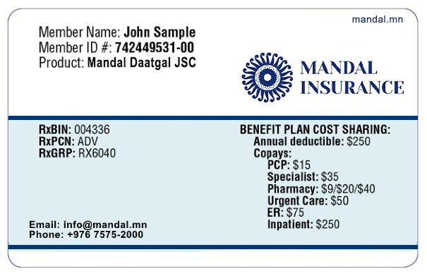 Mongolia health insurance card template in PSD format