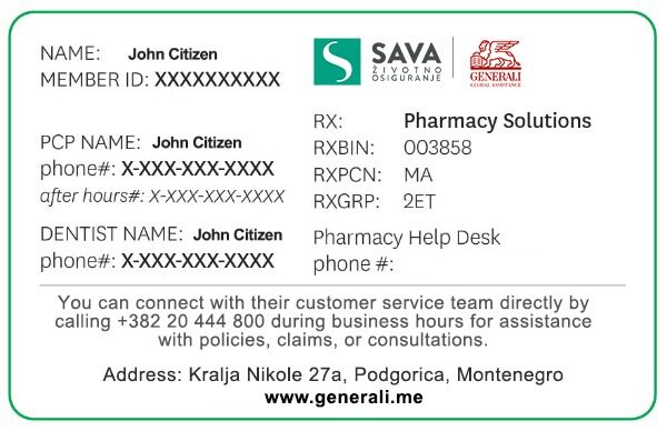 Montenegro health insurance card template in PSD format