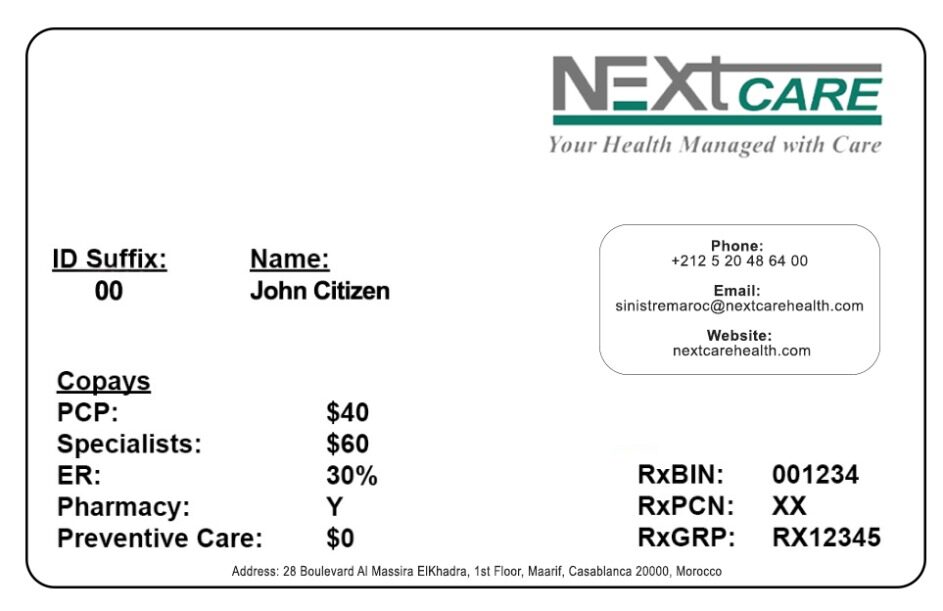 Morocco health insurance card template in PSD format