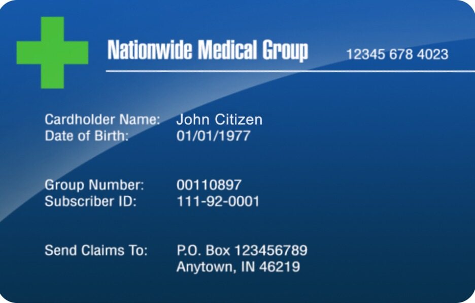 Nationwide medical group medical card template in PSD format