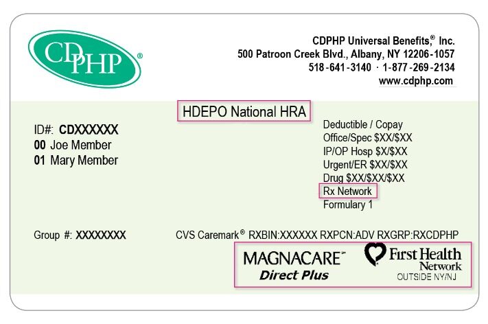 New York CDPHP health insurance card template in PSD format