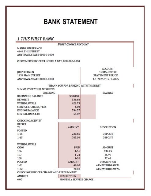 Nigeria First Bank statement Word and PDF template