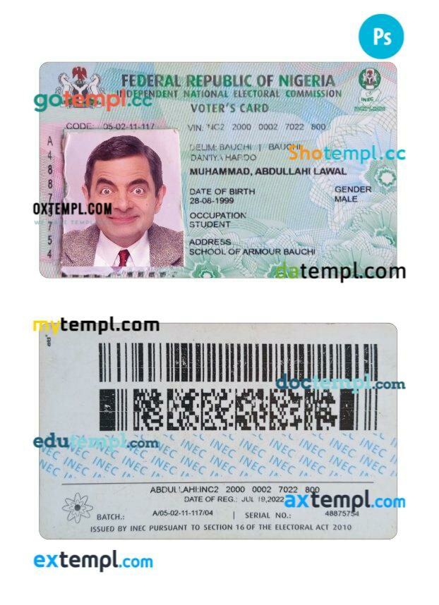 Nigeria Voter's ID card template in PSD format