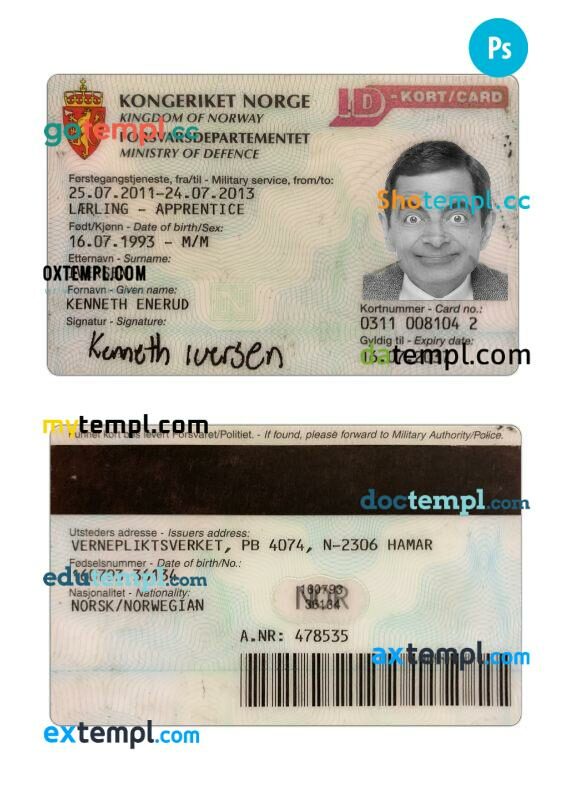 Norway ID kort card PSD template