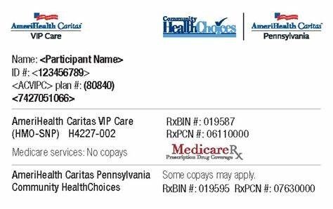Pennsylvania Community of HealthChoices health insurance card template in PSD format