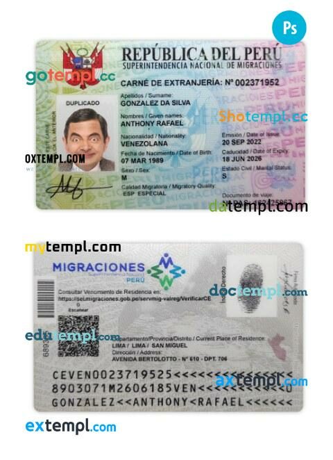 Peru national ID card PSD template