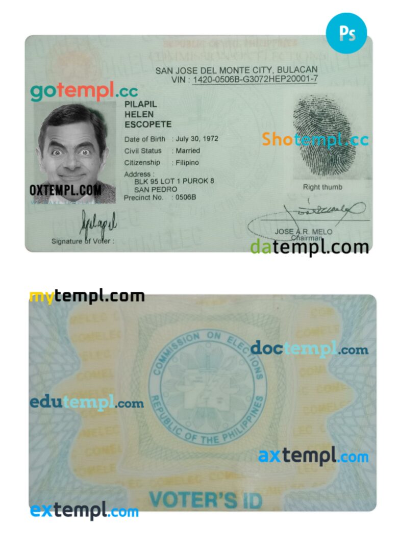 Philippines San Jose Del Monte voters ID card template in PSD format
