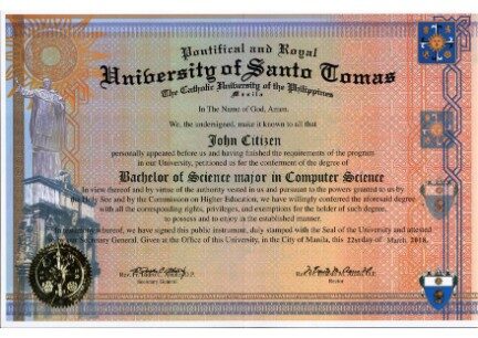 Philippines The University of Santo Tomas diploma template in PSD format
