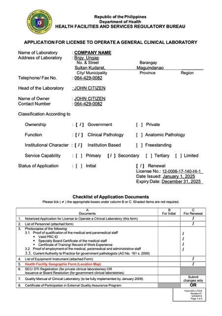 Philippines application for license to operate Word and PDF template