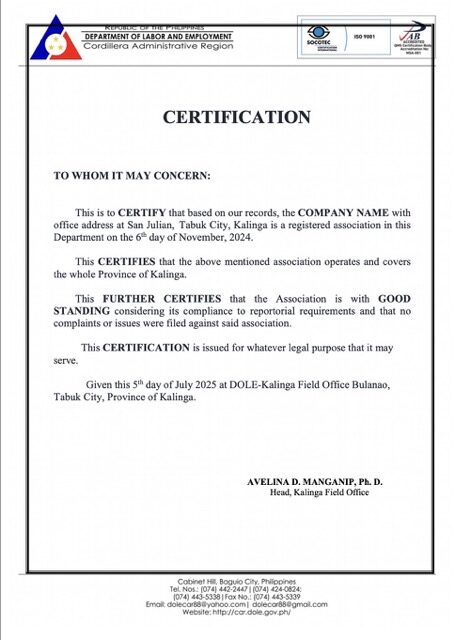 Philippines certificate of good standing Word and PDF template