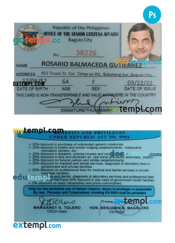 Philippines citizens affairs card template in PSD format