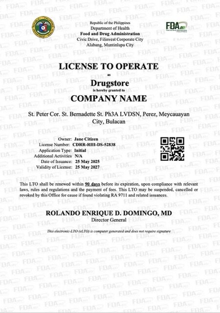 Philippines license to operate Word and PDF template