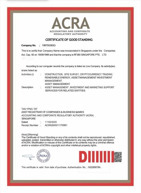 Singapore certificate of good standing Word and PDF template