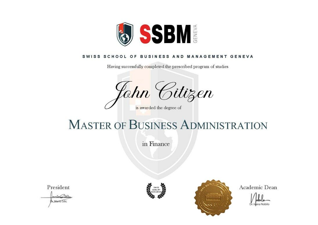 Switzerland SSBM Geneva university master degree diploma template in PSD format