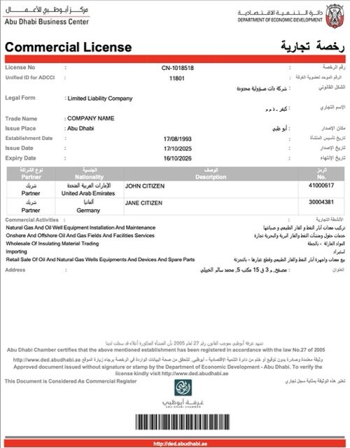UAE Abu Dhabi commercial license Word and PDF template