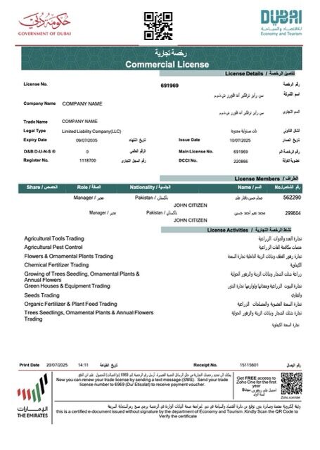 UAE Dubai commercial license Word and PDF template, version 2