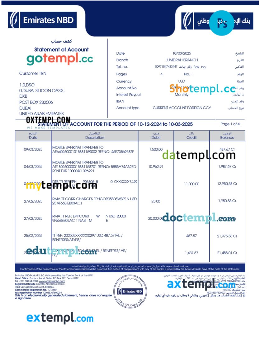 UAE NBD bank statement in PSD format