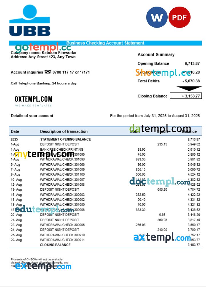 UBB business firm statement Word and PDF format