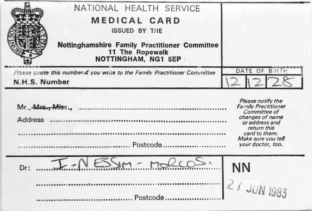UK Nottinghamshire family practitioner committee medical card template in PSD format