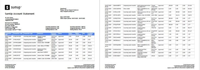 UK SumUp account statement Word and PDF template, 2 pages