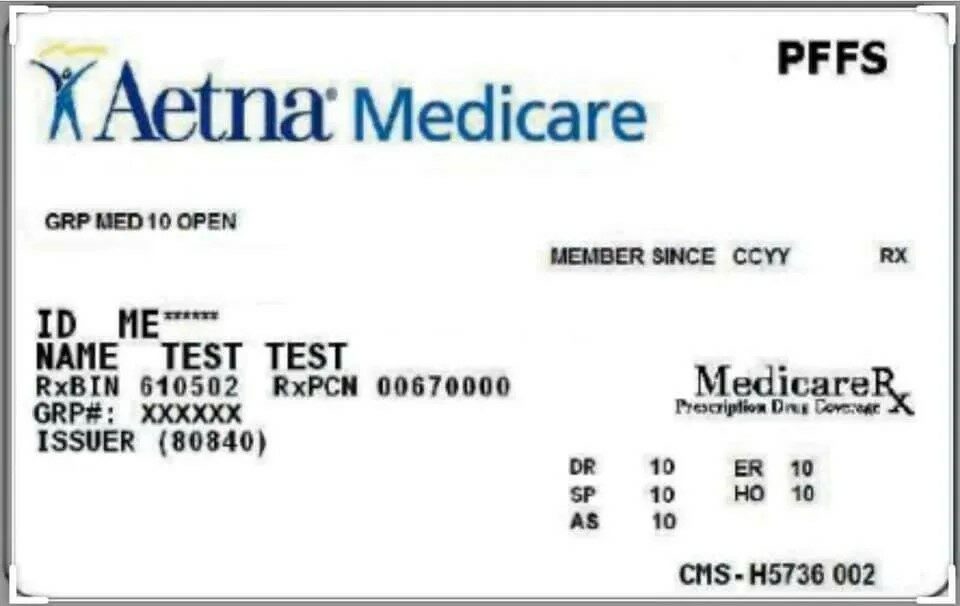 USA Aetna medicare card template in PSD format
