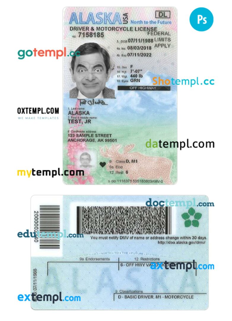 USA Alaska under 21 driving license PSD editable template