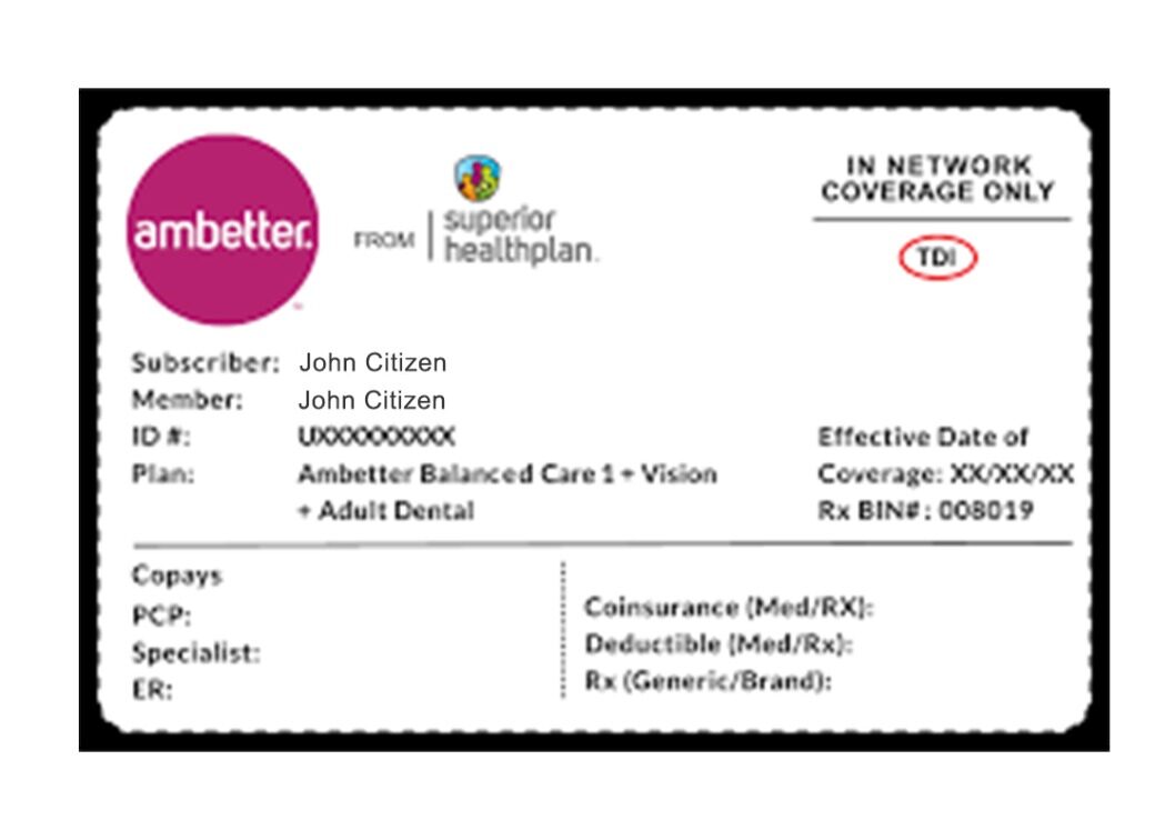 USA Ambetter Health health insurance card template in PSD format