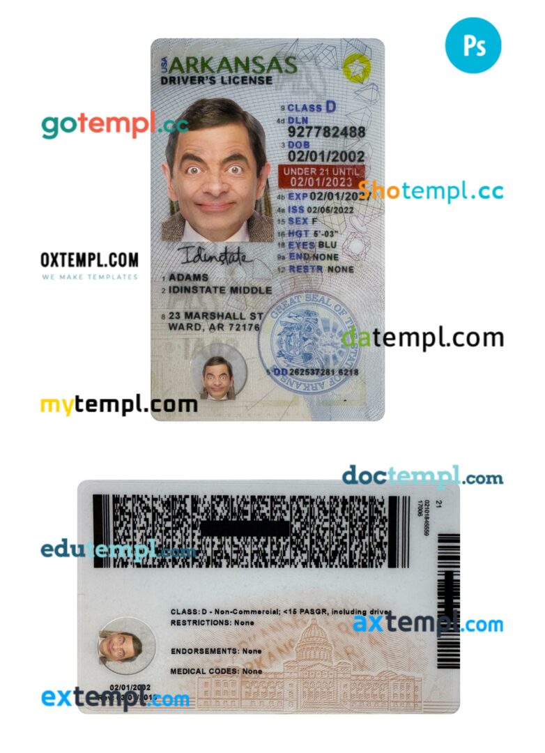 USA Arkansas under 21 driving license PSD editable template