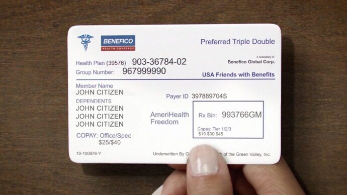 USA Benefico health coverage health insurance card template in PSD format