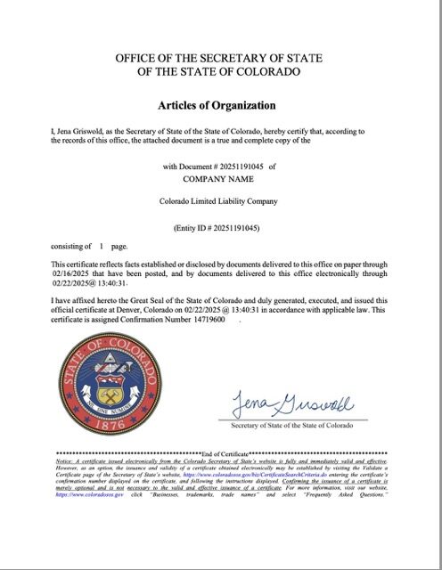 USA Colorado articles of organization Word and PDF template
