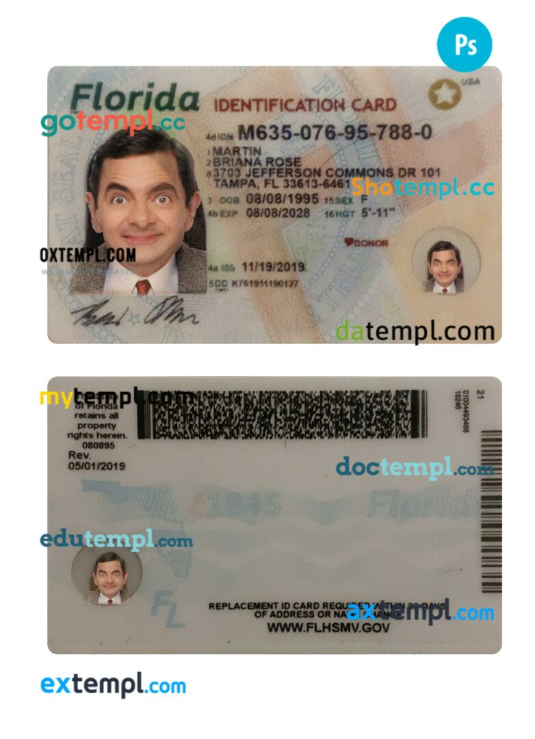 USA Florida ID card PSD template