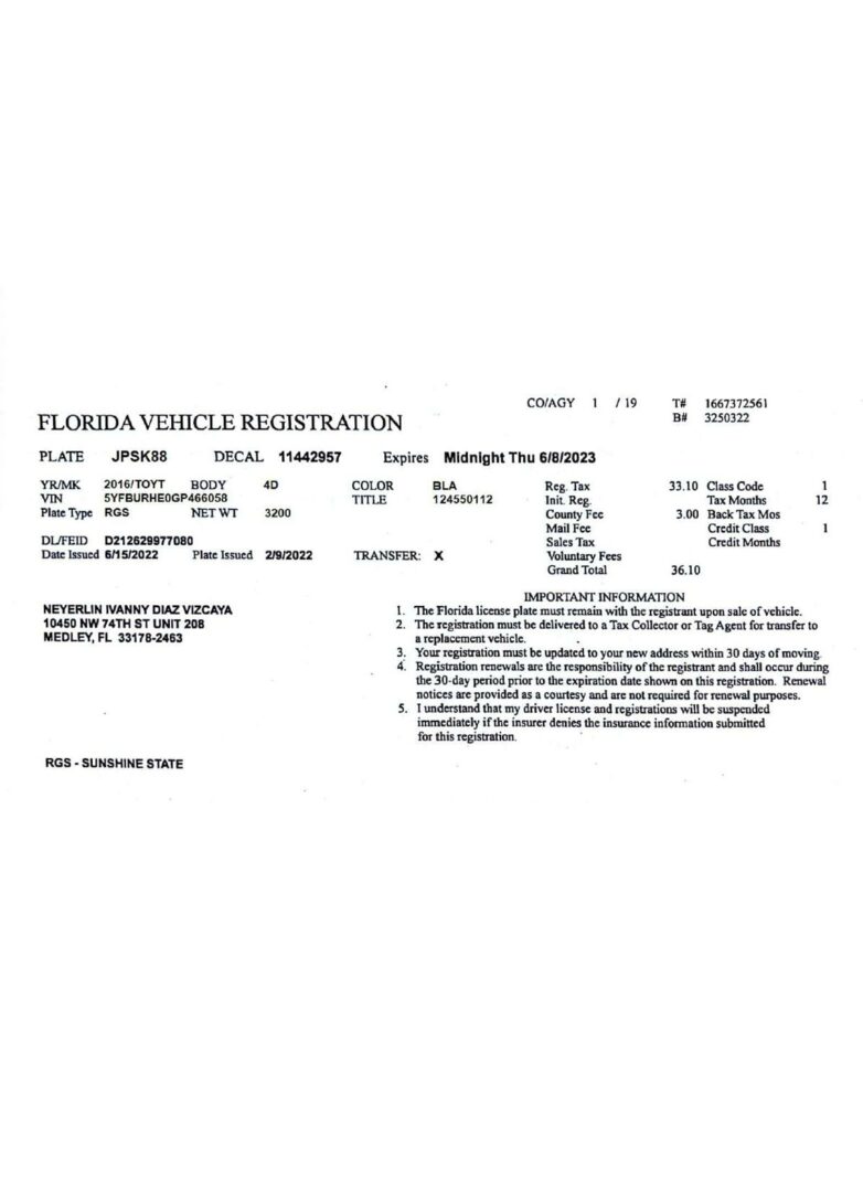 USA Florida vehicle registration license in PSD format