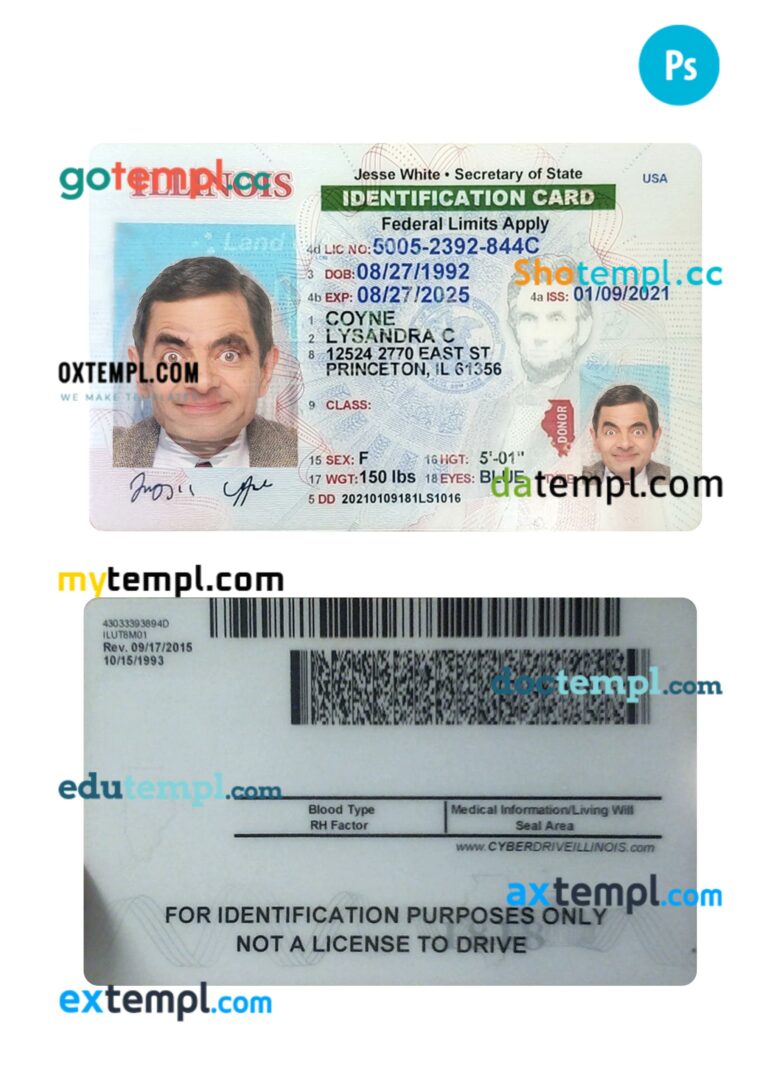 USA Illinois ID card PSD template