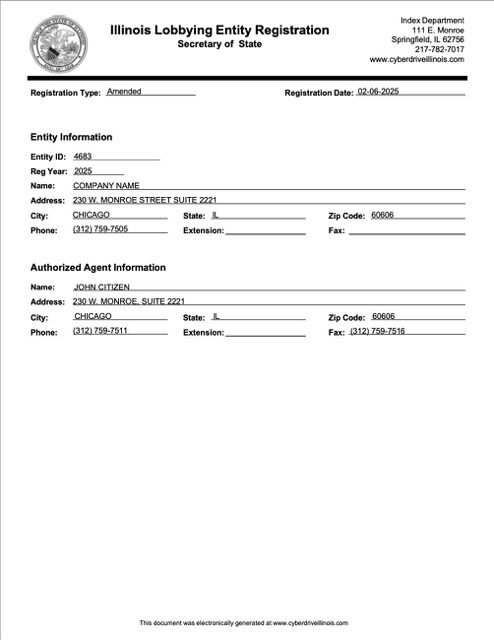USA Illinois registration certificate Word and PDF template