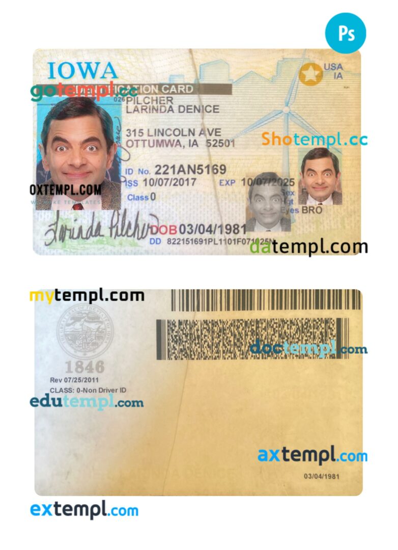 USA Iowa ID card PSD template