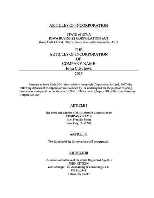 USA Iowa articles of incorporation Word and PDF template