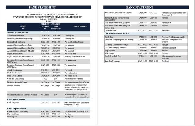 USA JPMorgan Chase Bank statement Word and PDF template, 2 pages