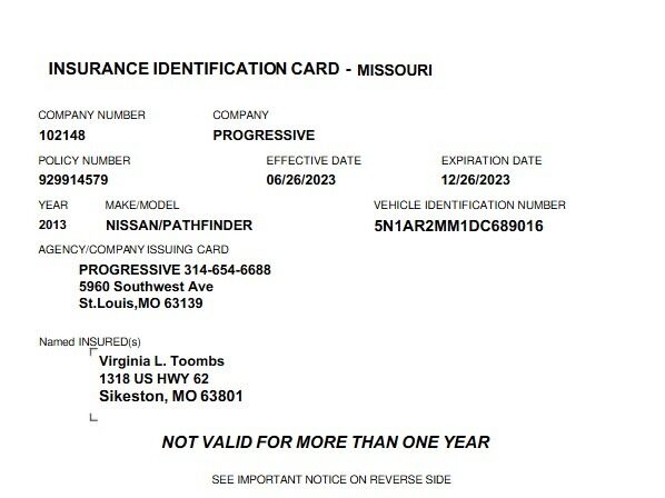 USA Missouri insurance ID card template in PSD format