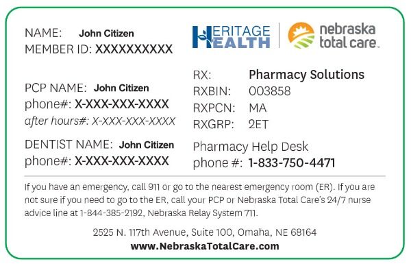 USA Nebraska total care health insurance card template in PSD format