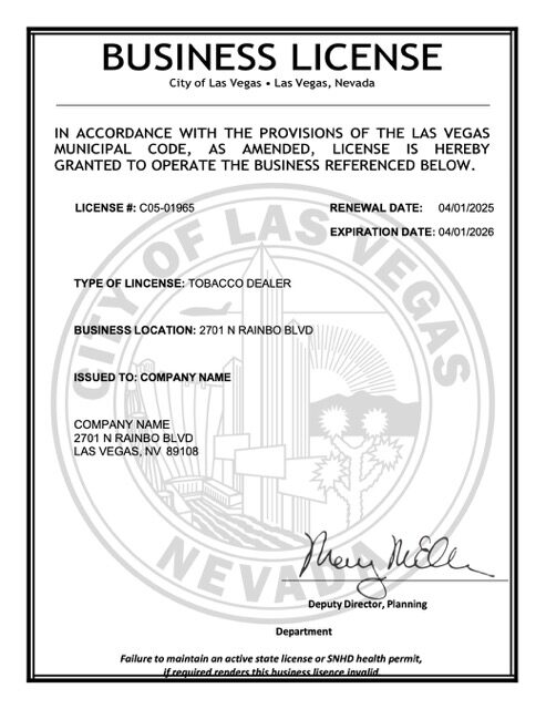 USA Nevada business license Word and PDF template