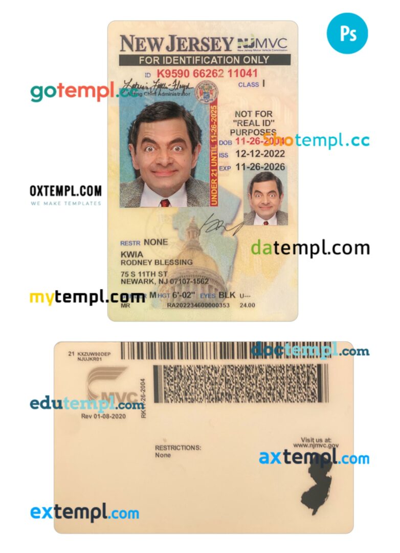 USA New Jersey under 21 ID card PSD template