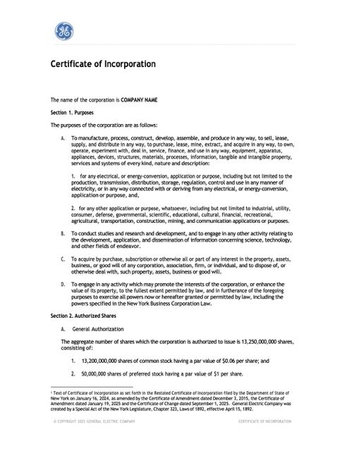 USA New York certificate of incorporation Word and PDF template