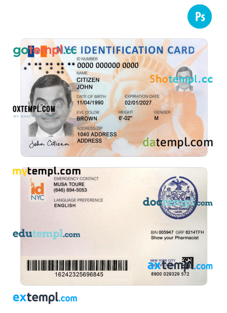 USA New York new ID card PSD template