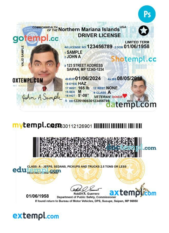 USA Northern Mariana Islands driving license PSD editable template, 2019-present