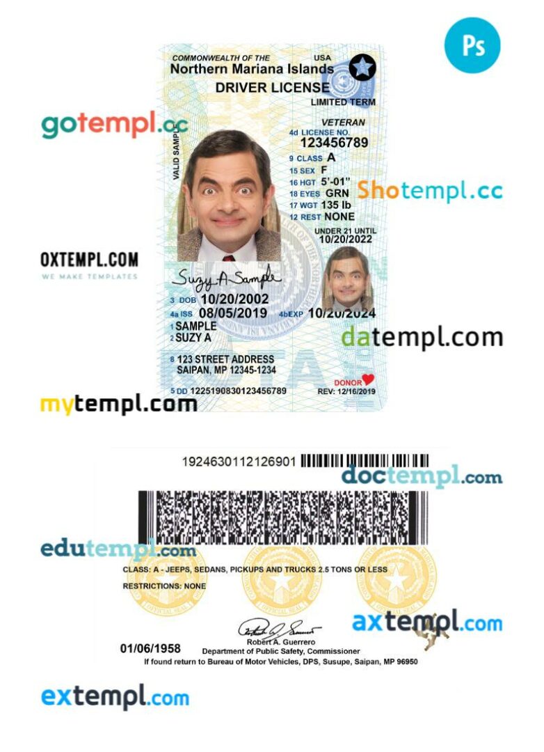 USA Northern Mariana Islands under 21 driving license PSD editable template, 2019-present
