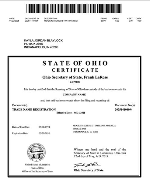 USA Ohio trade name registration Word and PDF template