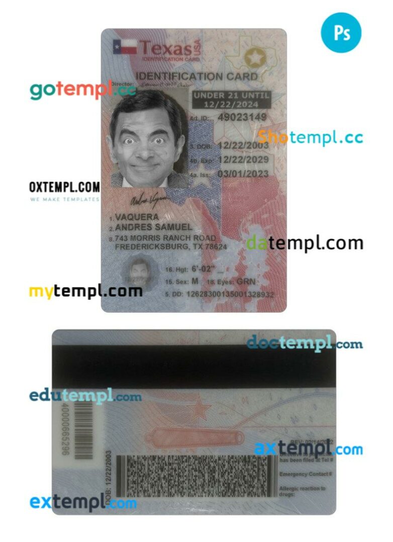 USA Texas under 21 ID card PSD template