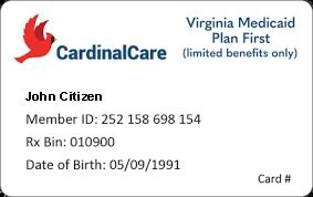 USA Virginia Medicaid Plan First medical card template in PSD format