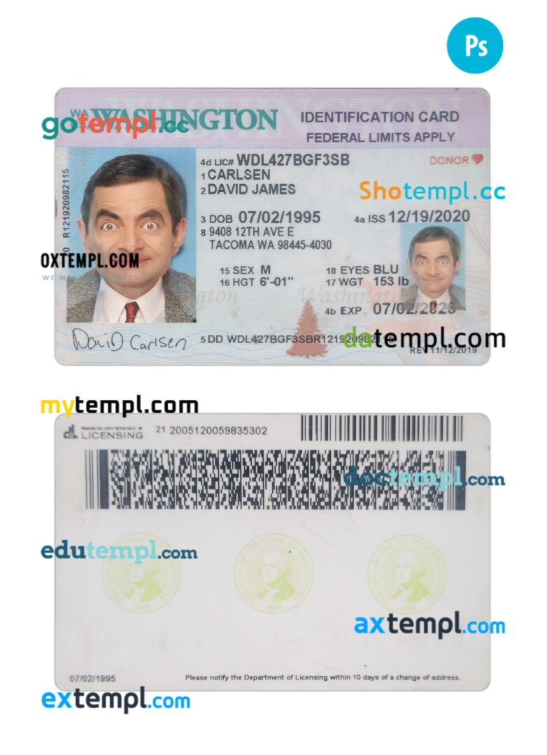 USA Washington ID card PSD template, 2020-present