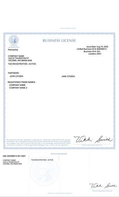 USA Washington business license Word and PDF template